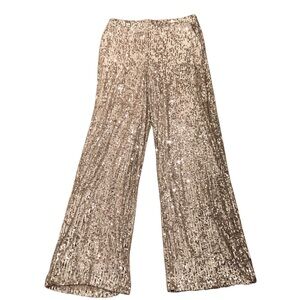 High-rise Silver Sequin Wide Leg Pants Size S